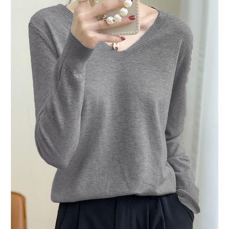 Ｖネックニットソー ニットセーター カジュアルトップス秋冬新作 | shoppinggo | 詳細画像9 