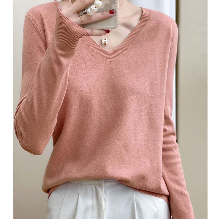 Ｖネックニットソー ニットセーター カジュアルトップス秋冬新作 | shoppinggo | 詳細画像11 