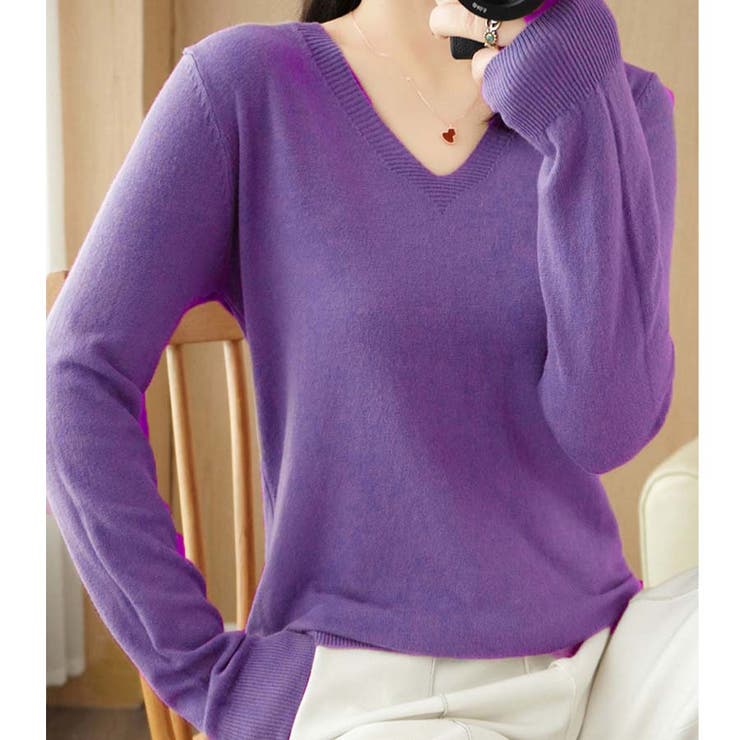 パープル | Ｖネックニットソー ニットセーター カジュアルトップス秋冬新作 | shoppinggo