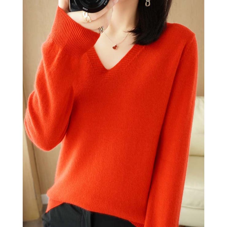 レッド | Ｖネックニットソー ニットセーター カジュアルトップス秋冬新作 | shoppinggo