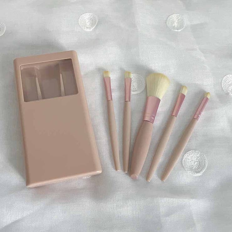 ベージュ | メイクブラシ5本セット ケース付き 持ち運び | shoppinggo