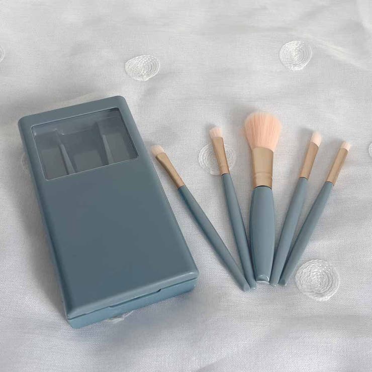 ブルー | メイクブラシ5本セット ケース付き 持ち運び | shoppinggo