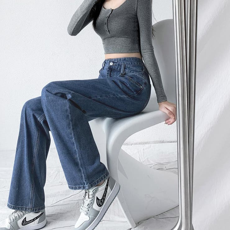 デニムパンツ レディース ハイウエストジーパン 韓国ボトムス 美脚脚長ズボン | shoppinggo | 詳細画像18 