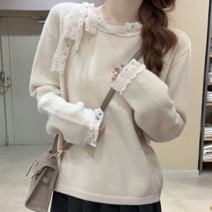 ニットトップス レース切り替え レディース | shoppinggo | 詳細画像3 