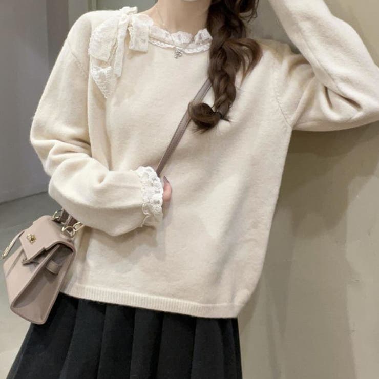 ニットトップス レース切り替え レディース | shoppinggo | 詳細画像4 