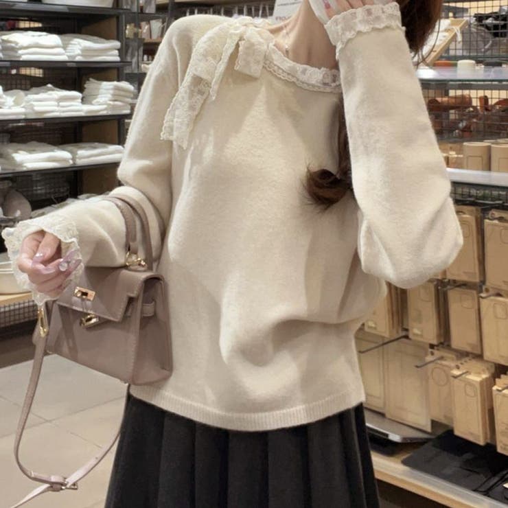 ニットトップス レース切り替え レディース | shoppinggo | 詳細画像6 