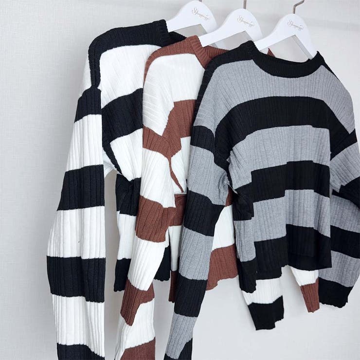 ニットトップス ボーダー柄 ニットソー レディース シンプル セーター | shoppinggo | 詳細画像18 