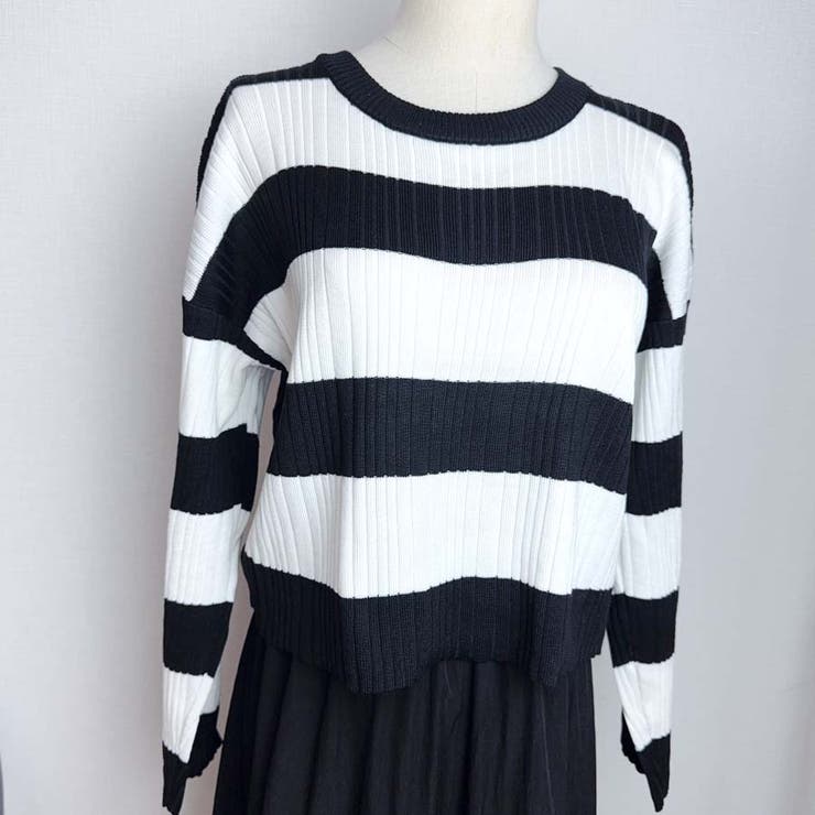 ニットトップス ボーダー柄 ニットソー レディース シンプル セーター | shoppinggo | 詳細画像21 
