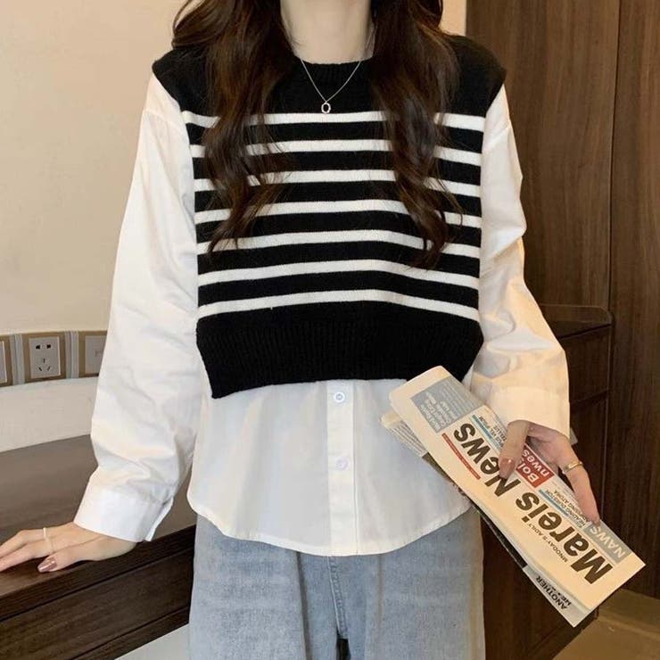 ニットセーター ニット切り替え シャツ | shoppinggo | 詳細画像3 