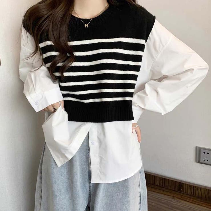 ニットセーター ニット切り替え シャツ | shoppinggo | 詳細画像6 