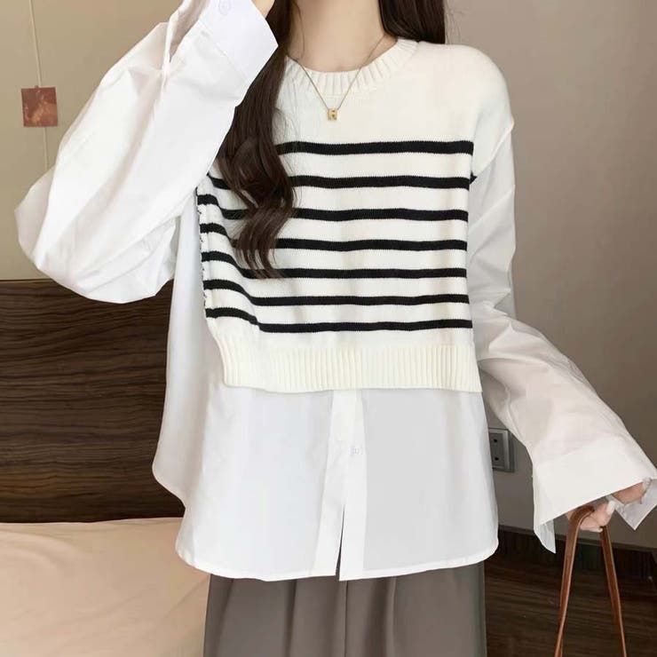 ニットセーター ニット切り替え シャツ | shoppinggo | 詳細画像9 