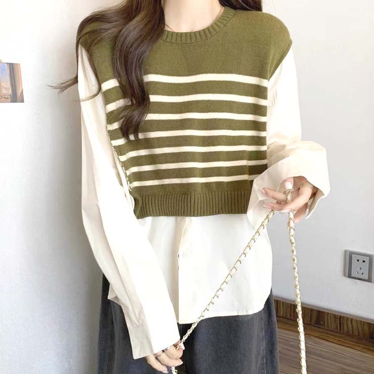 ニットセーター ニット切り替え シャツ | shoppinggo | 詳細画像12 