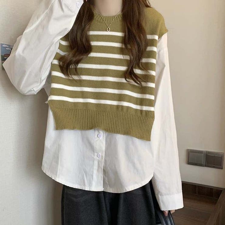 ニットセーター ニット切り替え シャツ | shoppinggo | 詳細画像13 