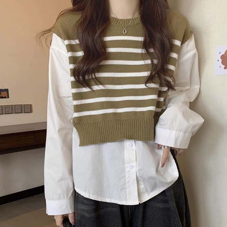 ニットセーター ニット切り替え シャツ | shoppinggo | 詳細画像14 