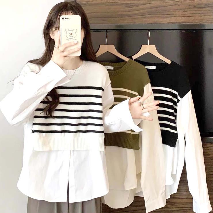 ニットセーター ニット切り替え シャツ | shoppinggo | 詳細画像18 