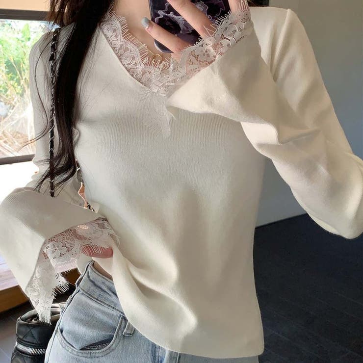 ニットセーター レース切り替え ニットソーレディース | shoppinggo | 詳細画像2 