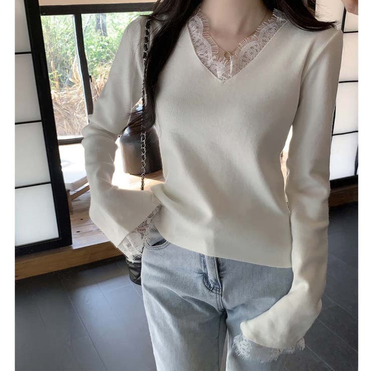 ニットセーター レース切り替え ニットソーレディース | shoppinggo | 詳細画像3 