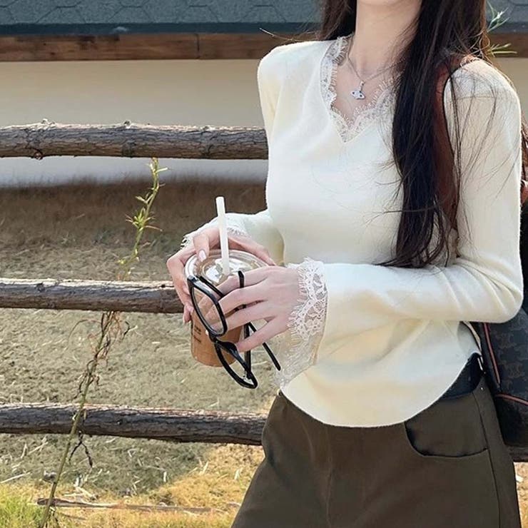 ニットセーター レース切り替え ニットソーレディース | shoppinggo | 詳細画像8 