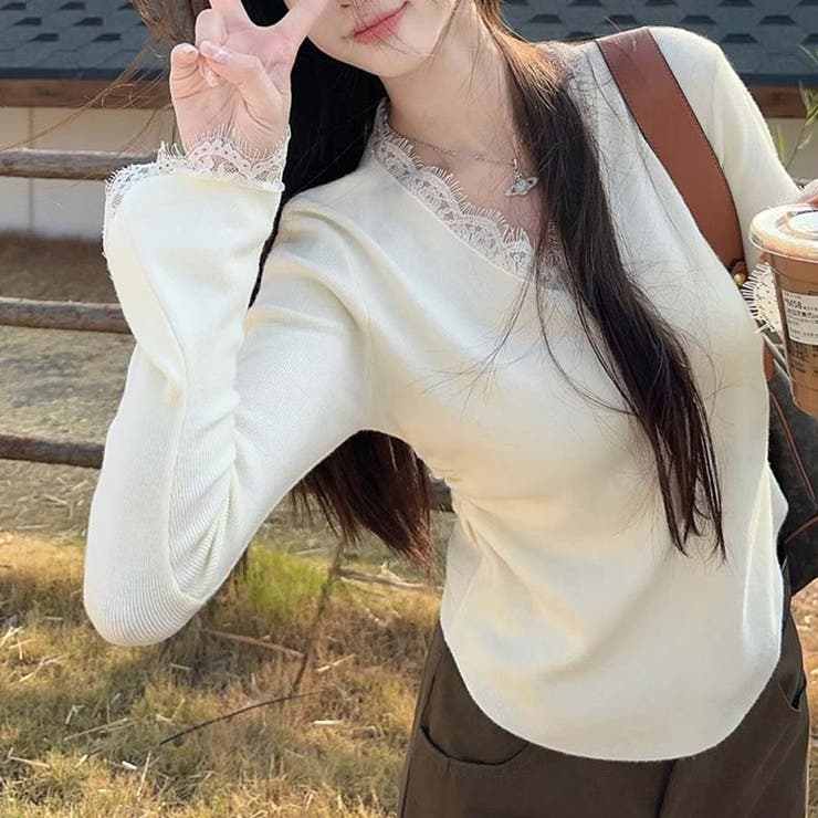 ニットセーター レース切り替え ニットソーレディース | shoppinggo | 詳細画像10 