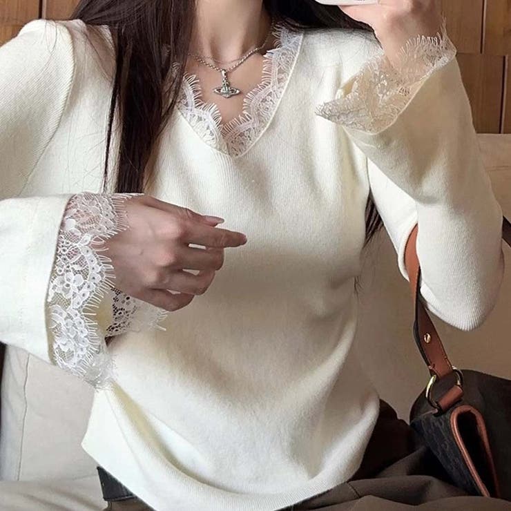 ニットセーター レース切り替え ニットソーレディース | shoppinggo | 詳細画像11 
