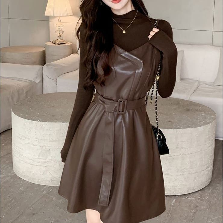 フレアキャミワンピース ジャンパ―スカート フェイクレザーワンピース | shoppinggo | 詳細画像6 