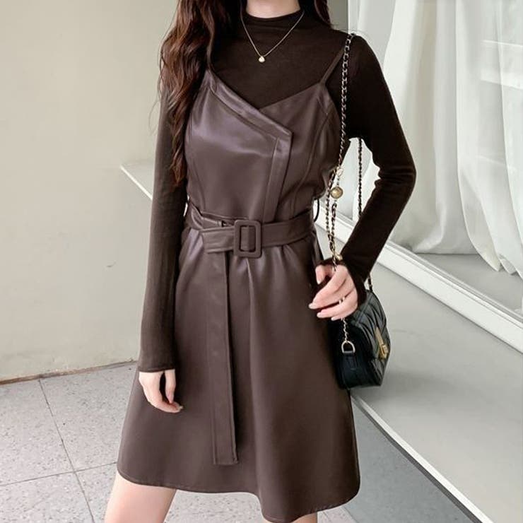 フレアキャミワンピース ジャンパ―スカート フェイクレザーワンピース | shoppinggo | 詳細画像8 