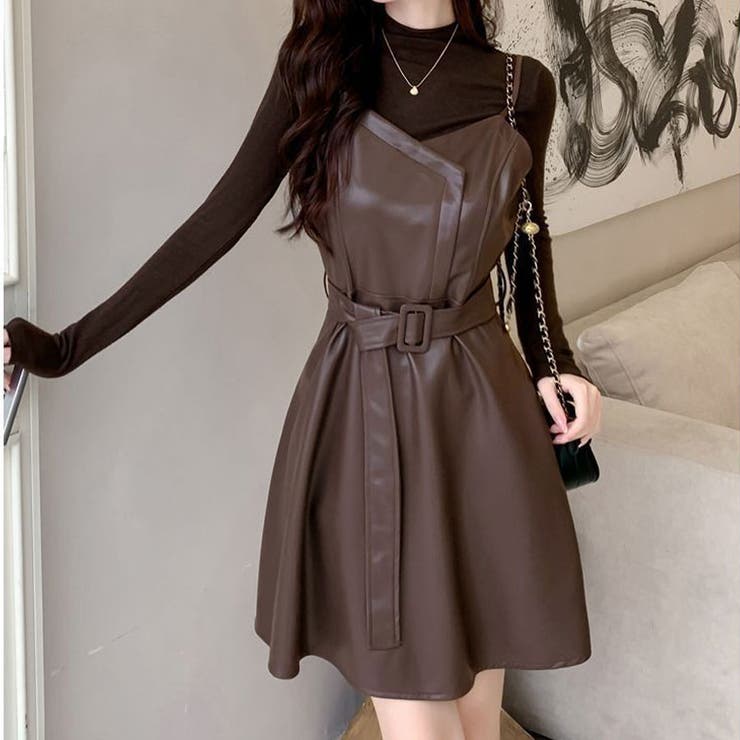 フレアキャミワンピース ジャンパ―スカート フェイクレザーワンピース | shoppinggo | 詳細画像10 