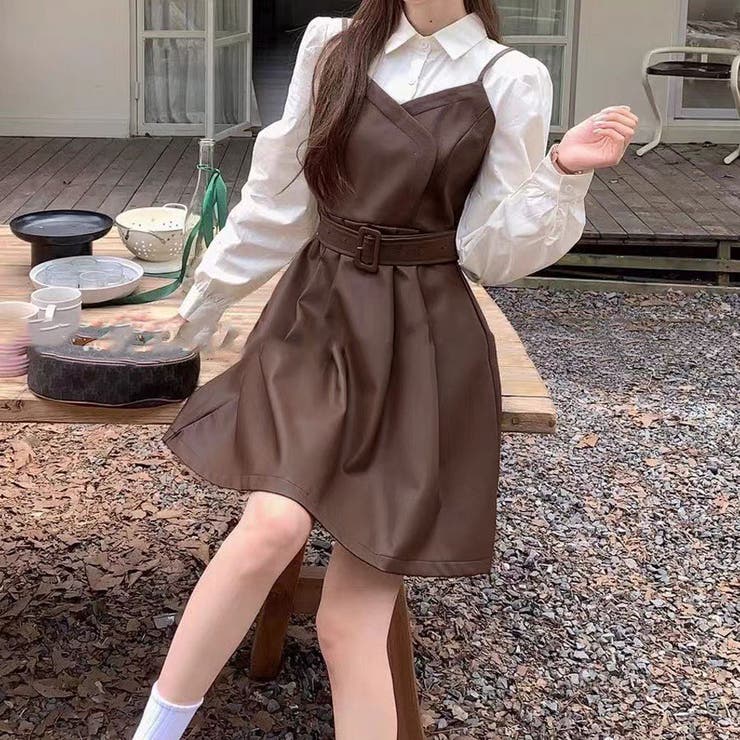 フレアキャミワンピース ジャンパ―スカート フェイクレザーワンピース | shoppinggo | 詳細画像14 