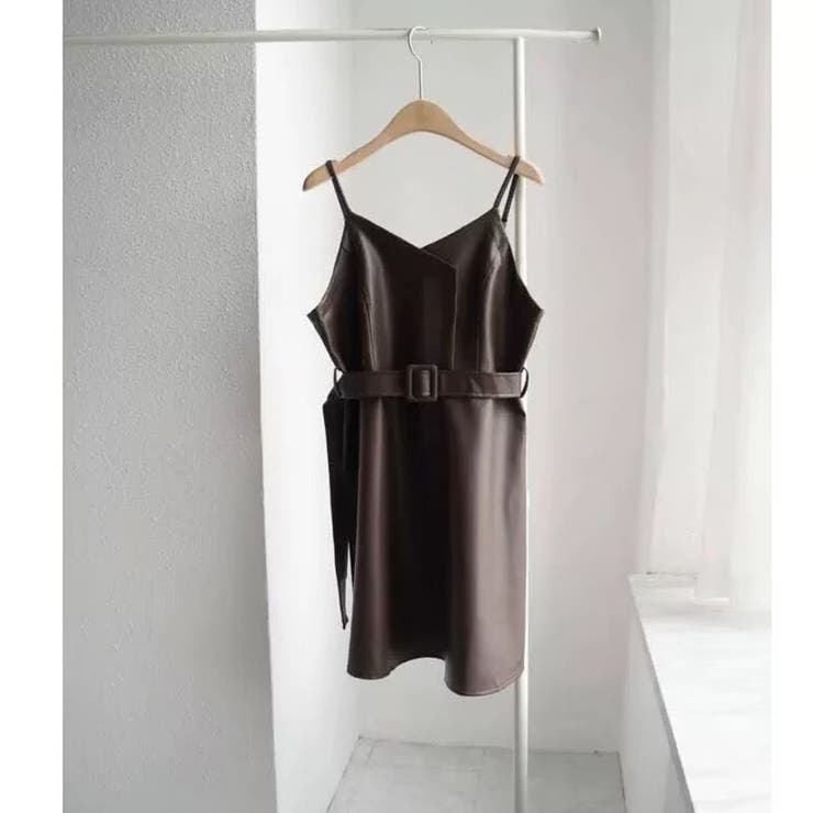 フレアキャミワンピース ジャンパ―スカート フェイクレザーワンピース | shoppinggo | 詳細画像16 