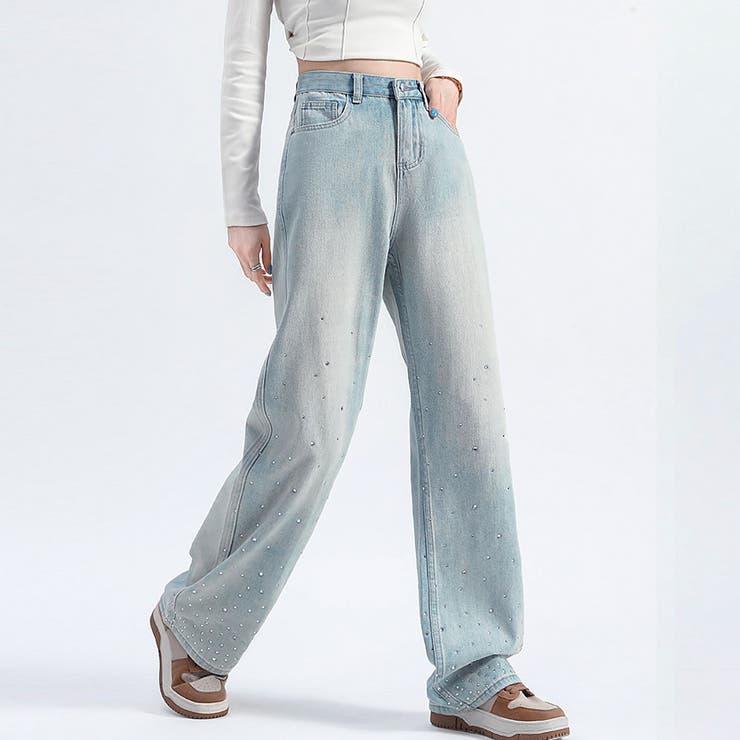 ラインストーンデニムパンツ ビジュジーパン ベルボトム | shoppinggo | 詳細画像10 