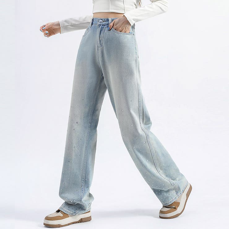 ラインストーンデニムパンツ ビジュジーパン ベルボトム | shoppinggo | 詳細画像11 