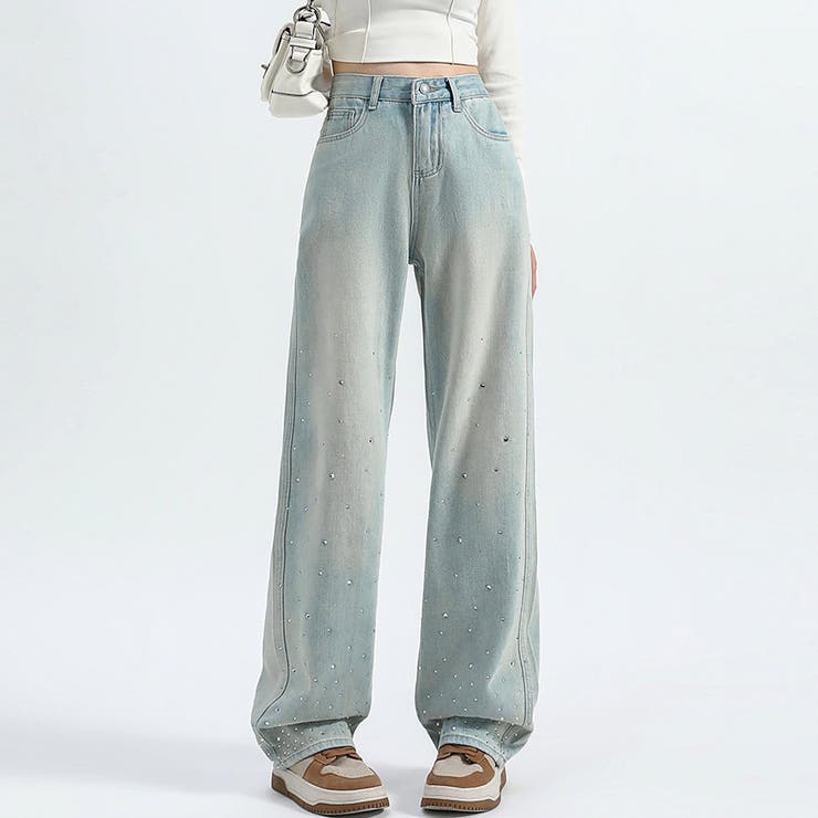 ラインストーンデニムパンツ ビジュジーパン ベルボトム | shoppinggo | 詳細画像12 