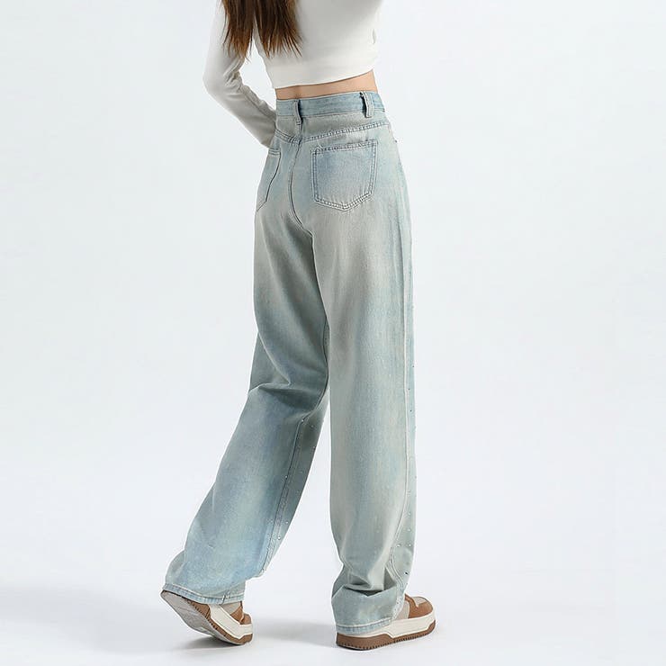 ラインストーンデニムパンツ ビジュジーパン ベルボトム | shoppinggo | 詳細画像13 