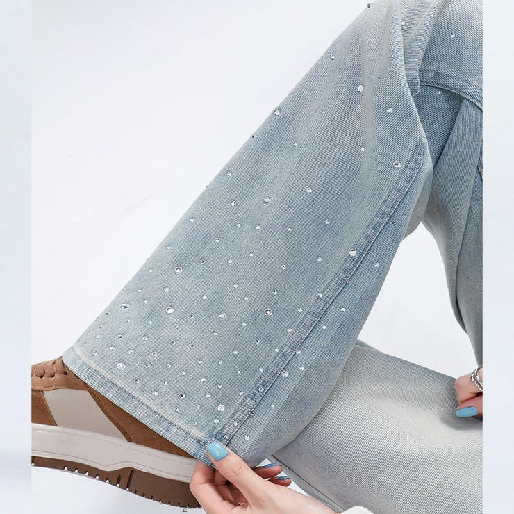 ラインストーンデニムパンツ ビジュジーパン ベルボトム | shoppinggo | 詳細画像16 