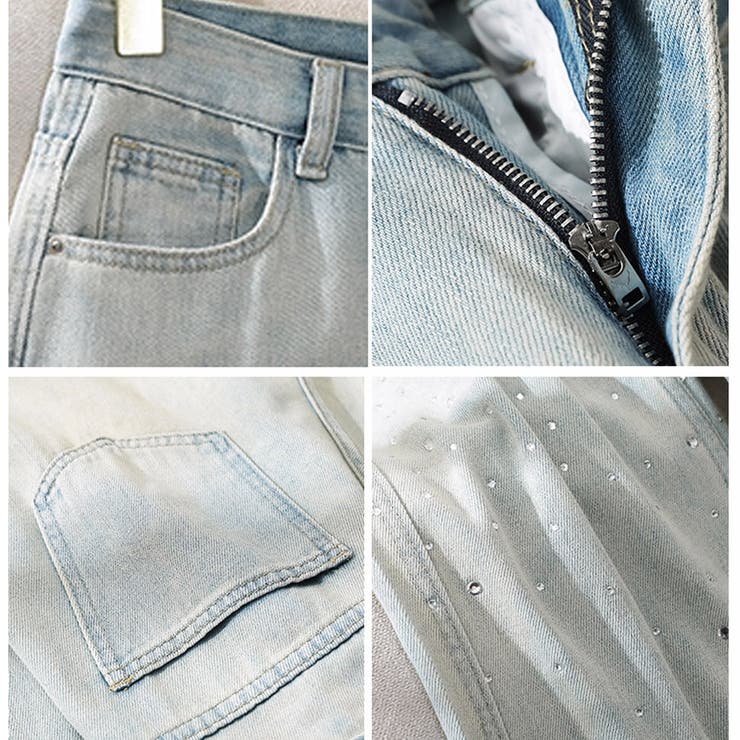 ラインストーンデニムパンツ ビジュジーパン ベルボトム | shoppinggo | 詳細画像17 