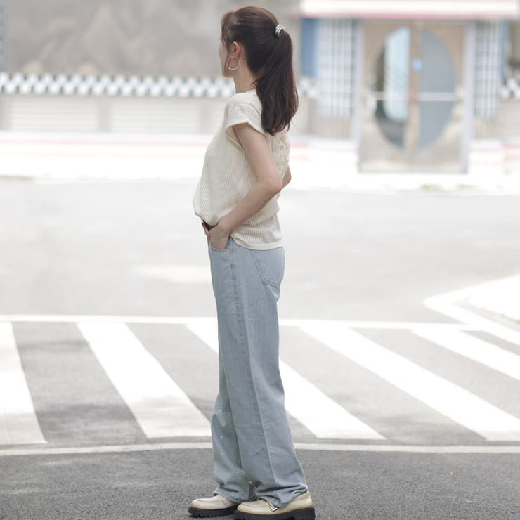 ラインストーンデニムパンツ ビジュジーパン ベルボトム | shoppinggo | 詳細画像19 