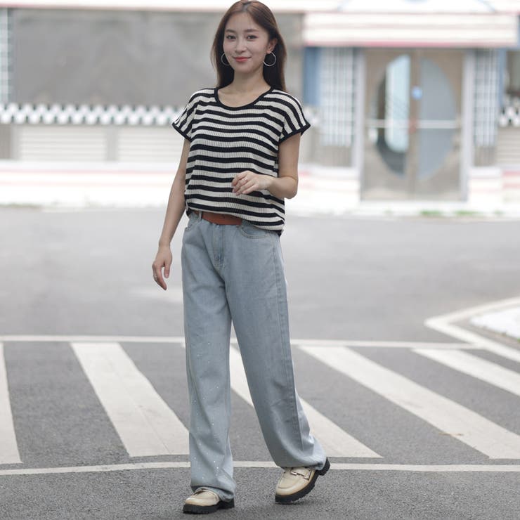 ラインストーンデニムパンツ ビジュジーパン ベルボトム | shoppinggo | 詳細画像21 