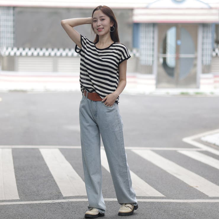 ラインストーンデニムパンツ ビジュジーパン ベルボトム | shoppinggo | 詳細画像22 