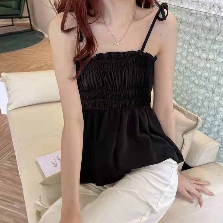 ブラック | キャミソール 肩紐 リボントップス | shoppinggo