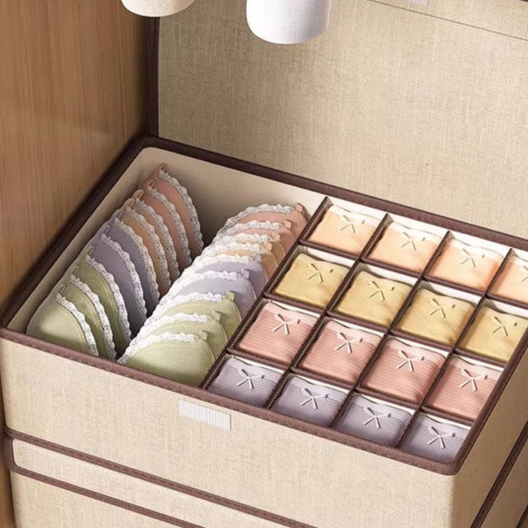 ベージュ*17マス | 仕切り付き収納 選べる2サイズ 下着収納 | shoppinggo