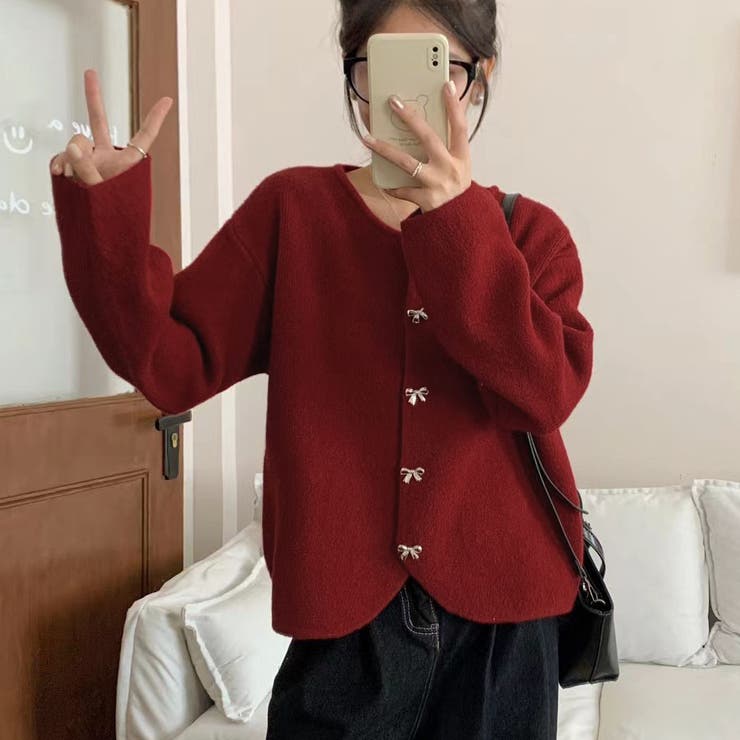 ニットカーディガン リボンボタン ニットセーター | shoppinggo | 詳細画像12 