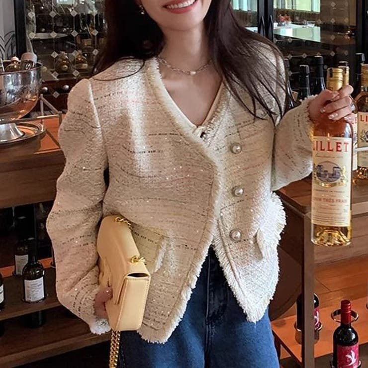 ジャケット ツイード柄 ノーカラー | shoppinggo | 詳細画像2 