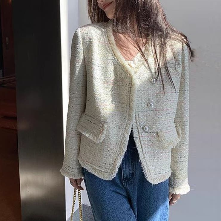 ジャケット ツイード柄 ノーカラー | shoppinggo | 詳細画像3 