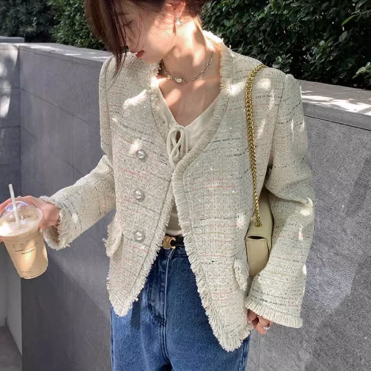 ジャケット ツイード柄 ノーカラー | shoppinggo | 詳細画像7 