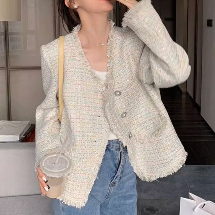 ジャケット ツイード柄 ノーカラー | shoppinggo | 詳細画像8 