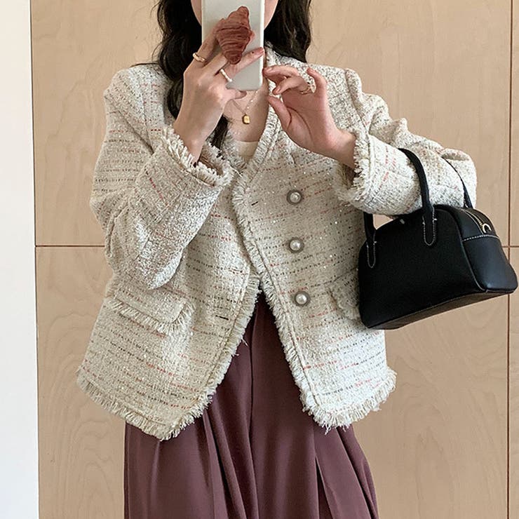 ジャケット ツイード柄 ノーカラー | shoppinggo | 詳細画像12 