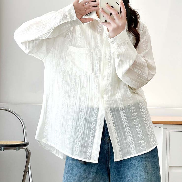 シャツカーディガン 3Dフラワープリント 透け感 | shoppinggo | 詳細画像6 