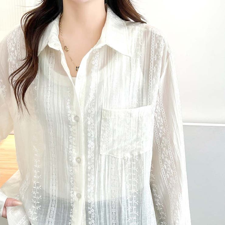 シャツカーディガン 3Dフラワープリント 透け感 | shoppinggo | 詳細画像7 