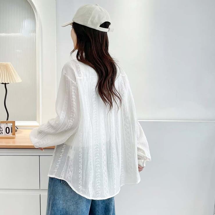 シャツカーディガン 3Dフラワープリント 透け感 | shoppinggo | 詳細画像8 