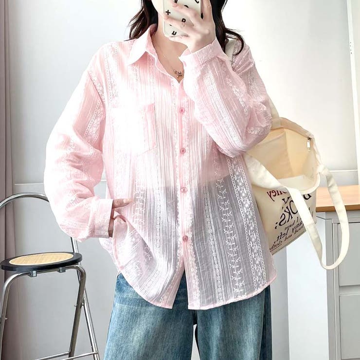 シャツカーディガン 3Dフラワープリント 透け感 | shoppinggo | 詳細画像9 